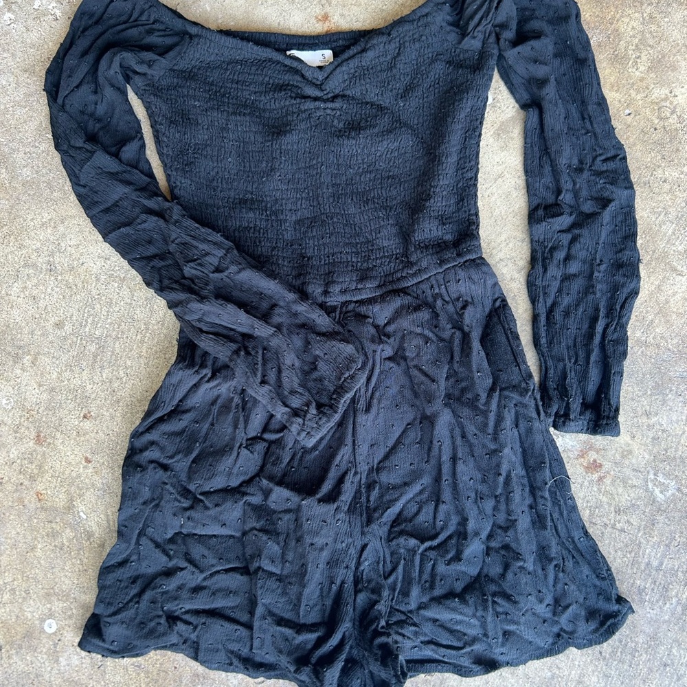Hollister Black Textured Long Sleeve Romper